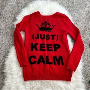 Forever 21 “Just Keep Calm” red sweater w crown size small